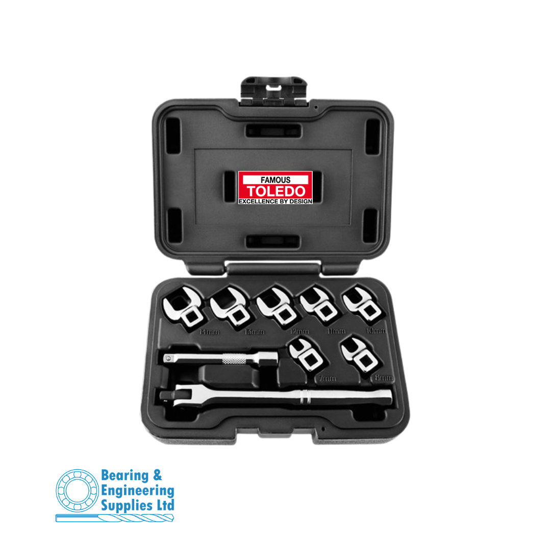 WRENCH CROWFOOT SET METRIC 3/8"Dr 7-14mm 9pc WITH WRENCH TOLEDO image 0
