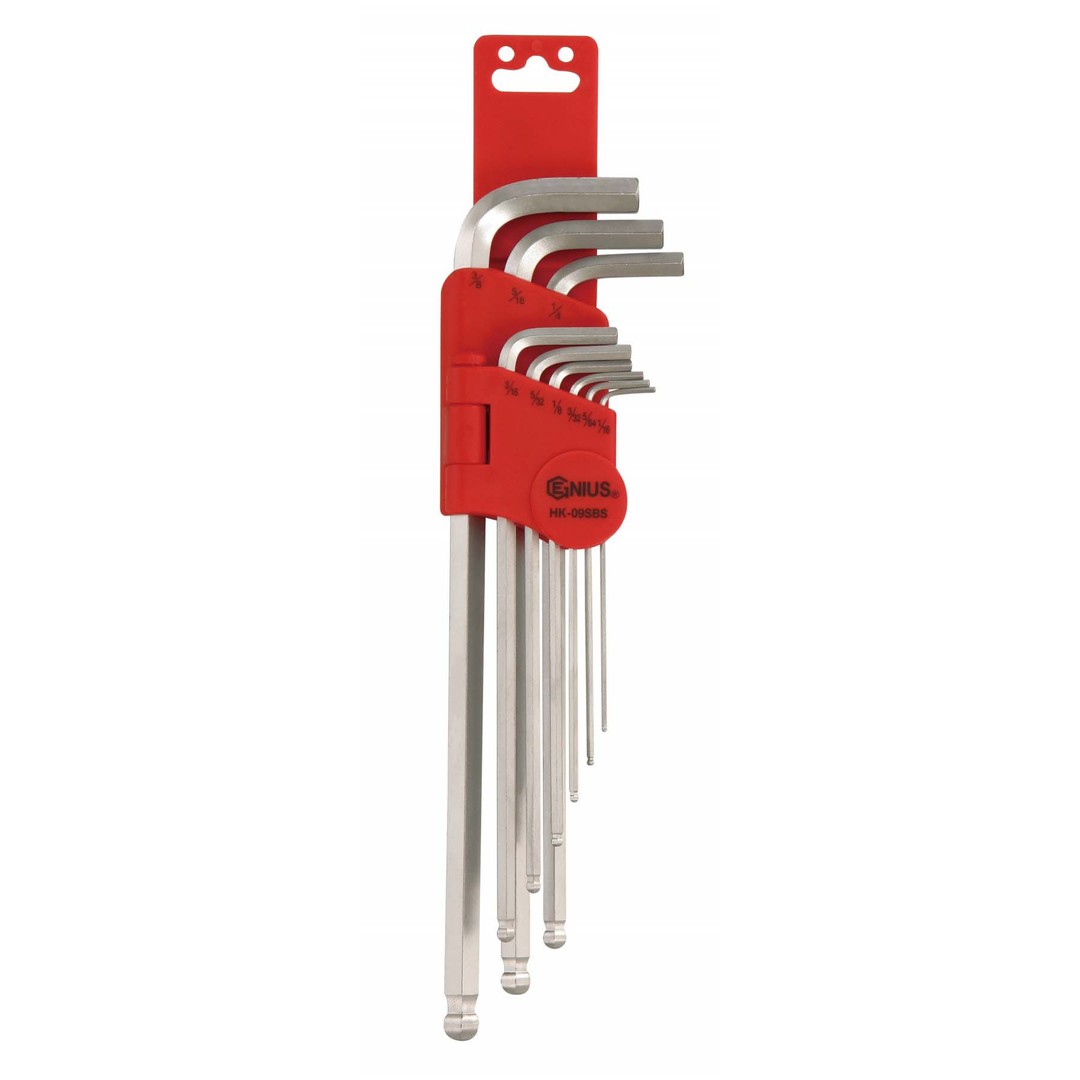 HEX KEY SET IMPERIAL BALL 1/16 - 3/8" 9pc LONG GENIUS image 0
