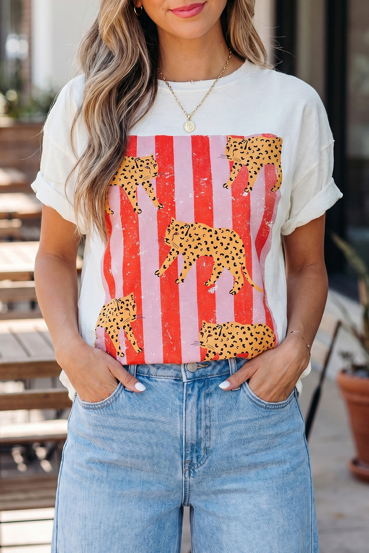 Circus Cheetah Cotton T Shirt White Size Small image 1