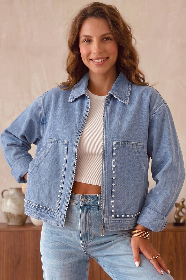 Millie Pearl Trim Denim Jacket image 4