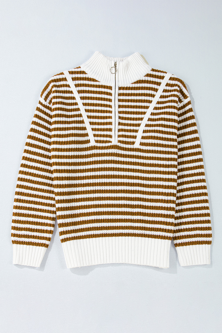 Parisian Stripe Zip Jumper Tan Small image 2