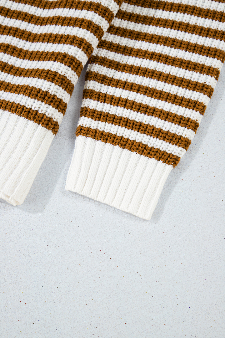 Parisian Stripe Zip Jumper Tan Small image 6