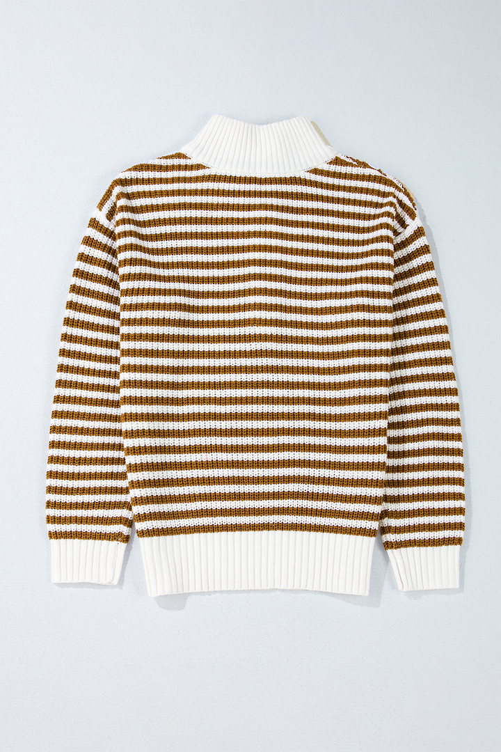 Parisian Stripe Zip Jumper Tan Medium image 3