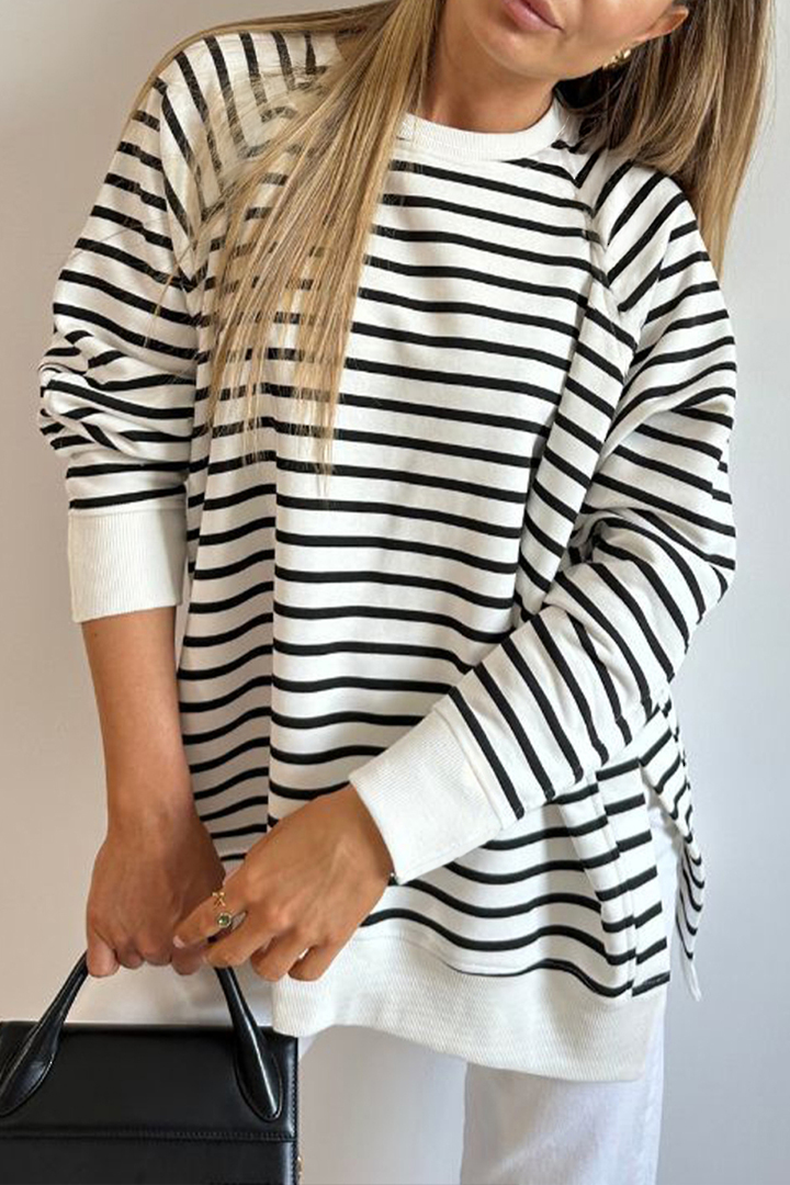 Harbour Black & White Striped Cotton Sweater Medium image 0