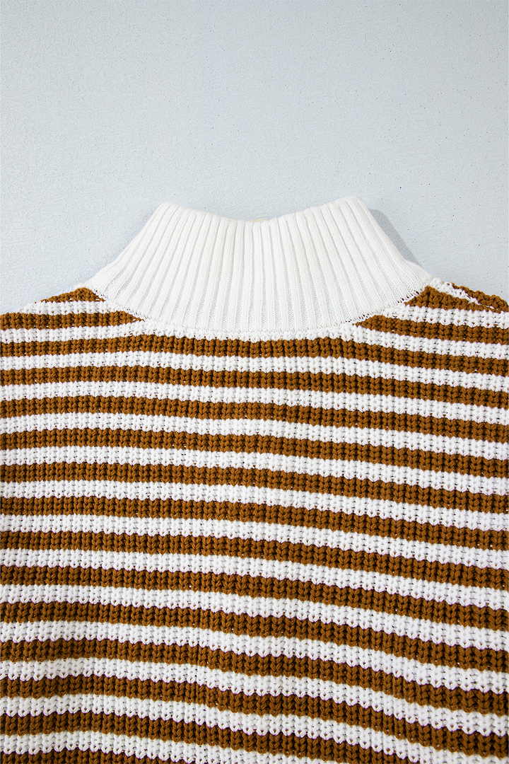 Parisian Stripe Zip Jumper Tan Small image 4