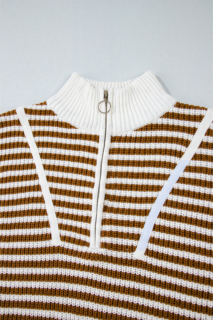 Parisian Stripe Zip Jumper Tan Medium image 4
