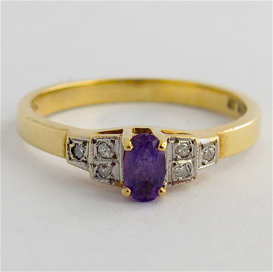 9ct yellow & white gold amethyst and diamond ring image 0