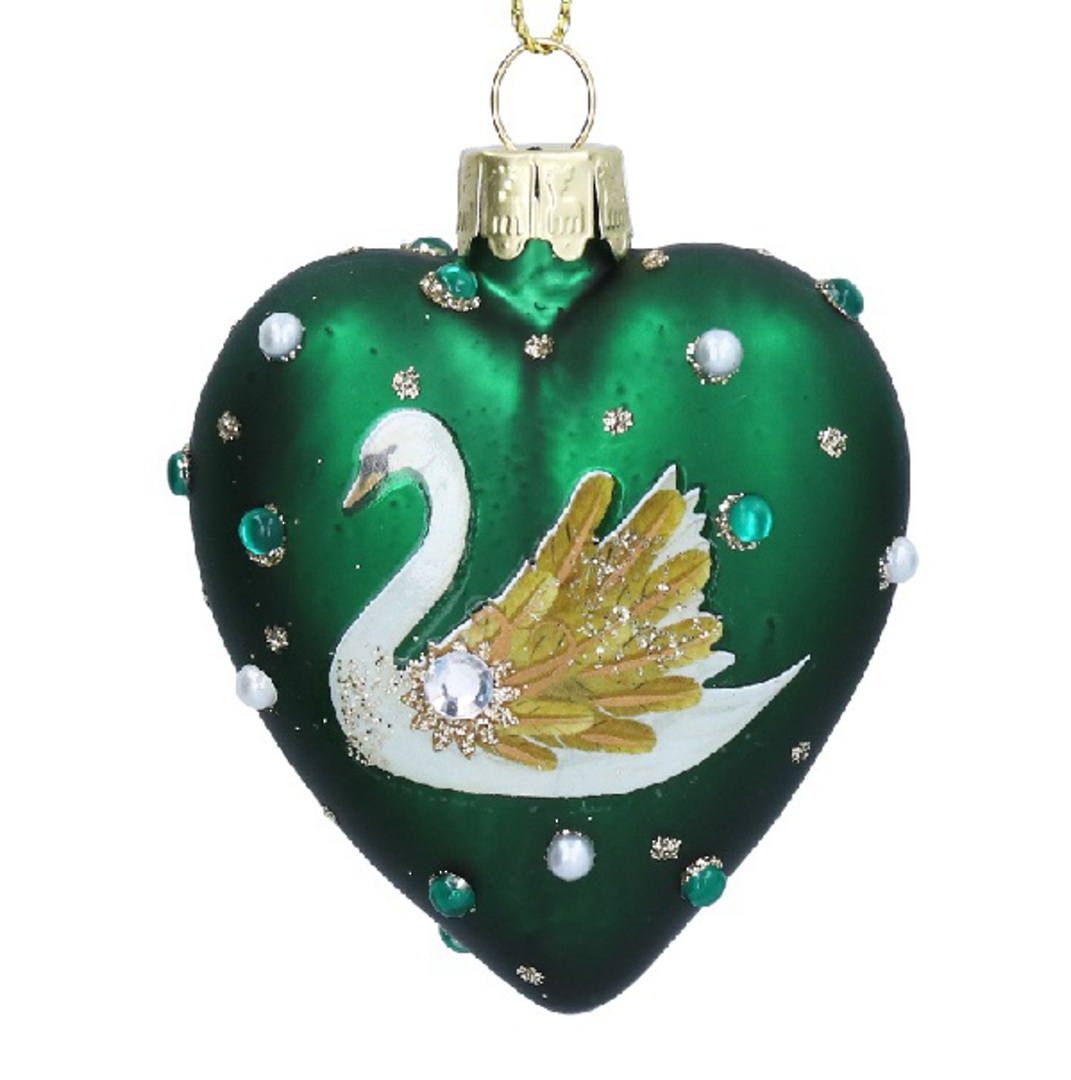 Glass Heart Green, Gold Swan 7cm *ETA Nov image 0