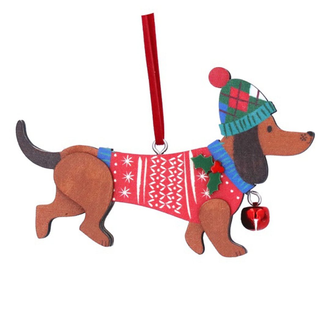 Wood Jolly Xmas Dachshund Dog 7cm *ETA Nov image 0