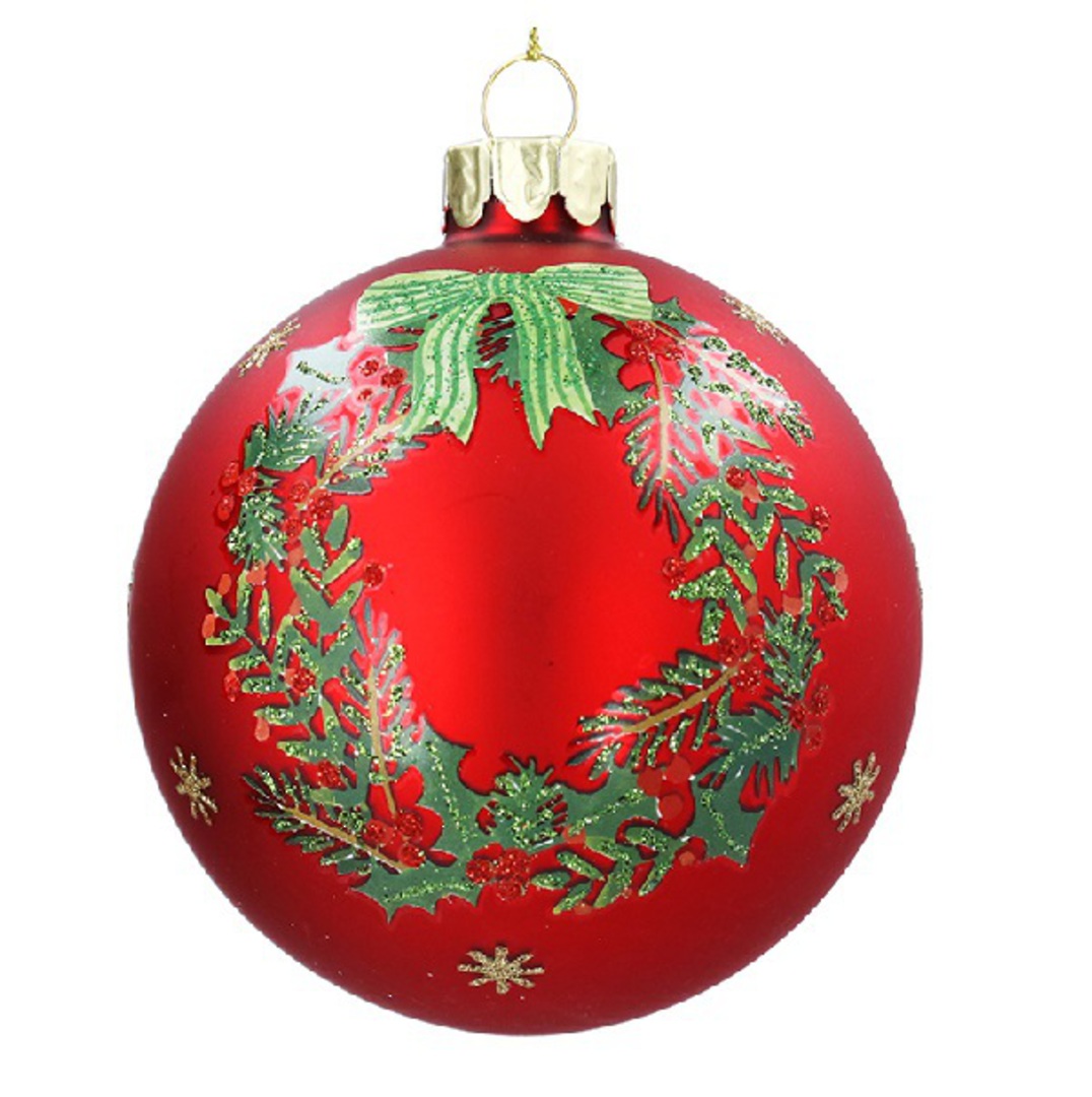 Glass Ball Red, Traditional Wreath 8cm *ETA Nov image 0