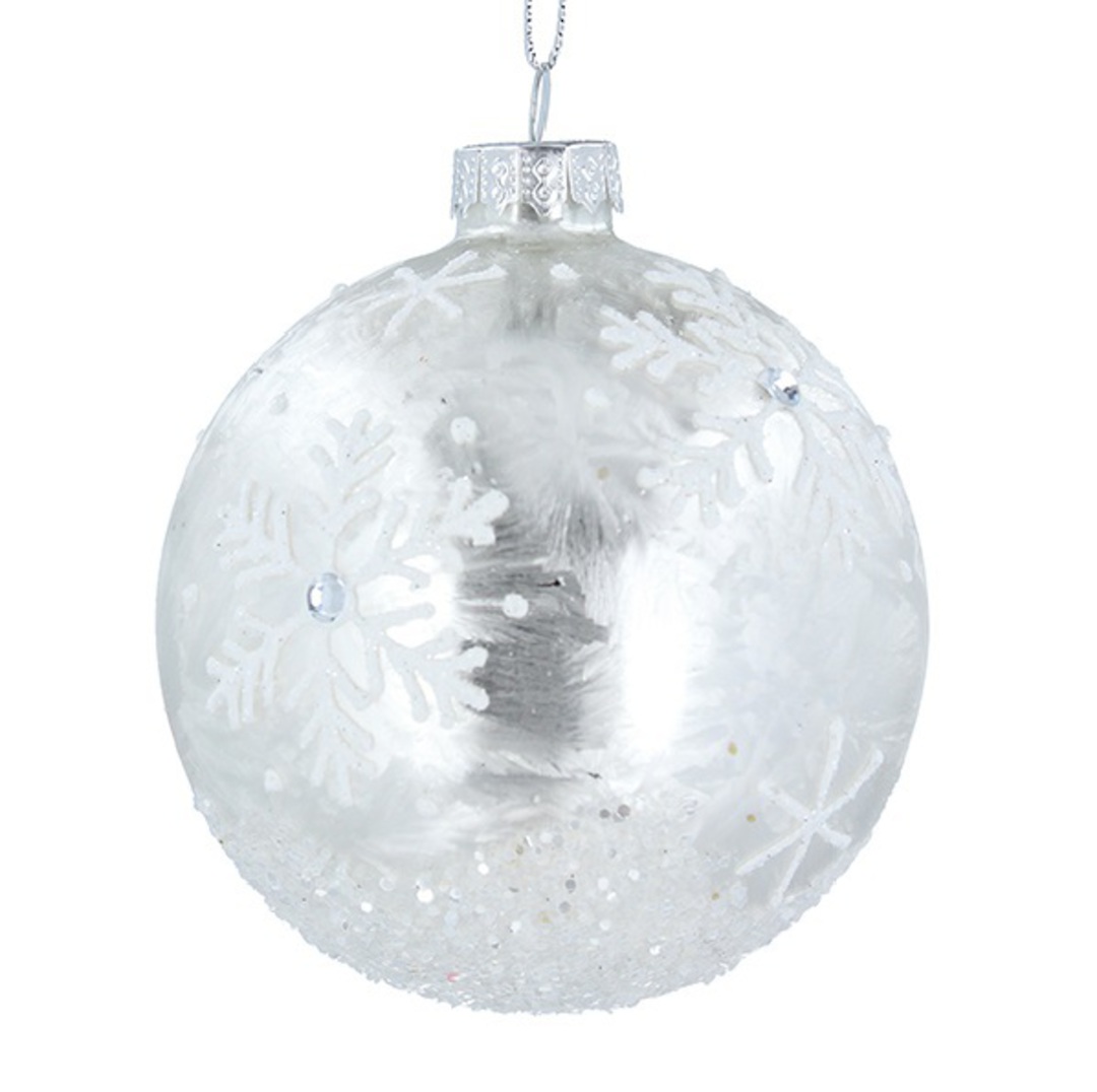 Glass Ball White, Damask Snowflake 8cm *ETA NOV image 0