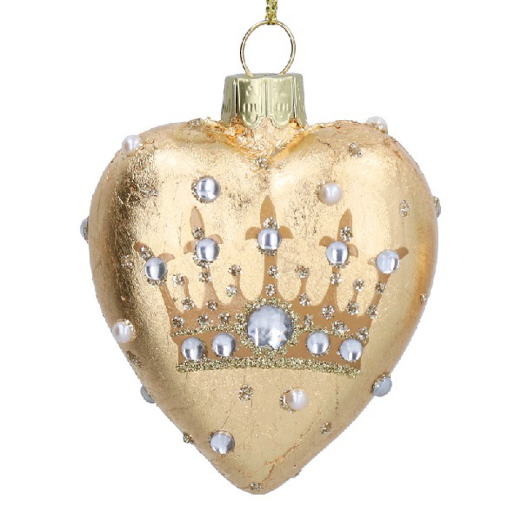 Glass Heart Gold, Gold Crown 7cm *ETA Nov image 0