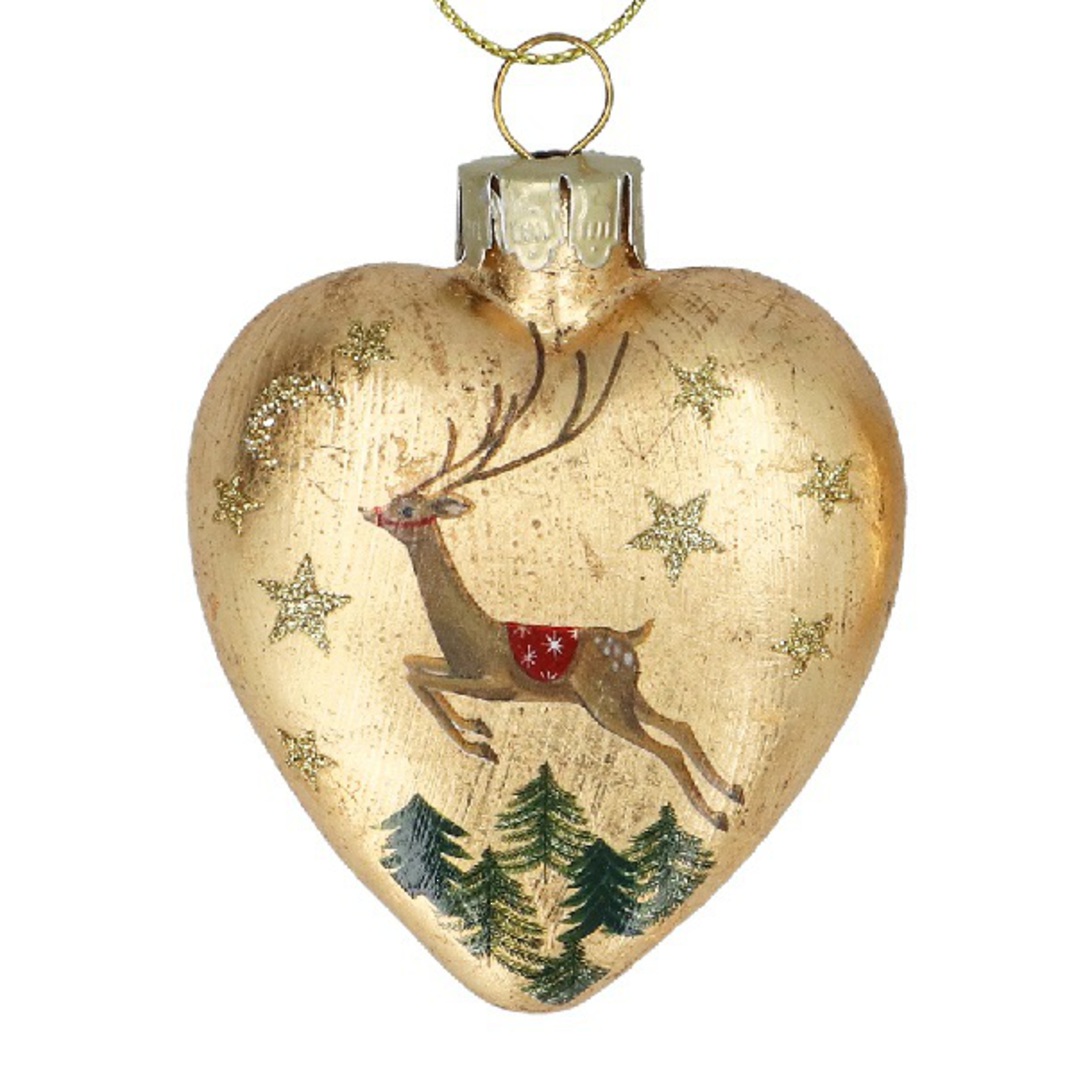 Glass Heart Gold, Nostalgic Deer 7cm *ETA Nov image 0