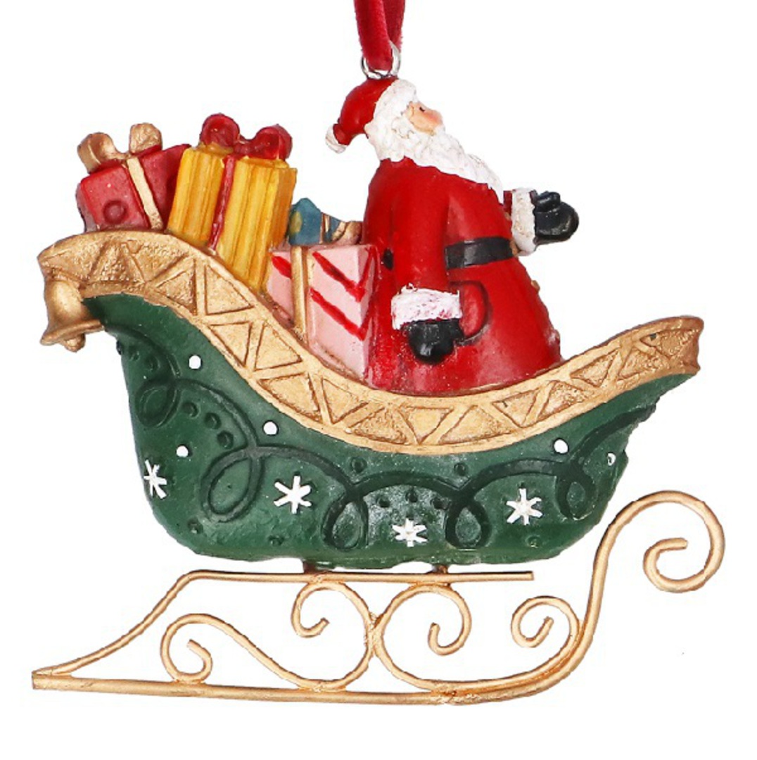 Resin Nostalgic Santa Sleigh, Green 8cm *ETA Nov image 0