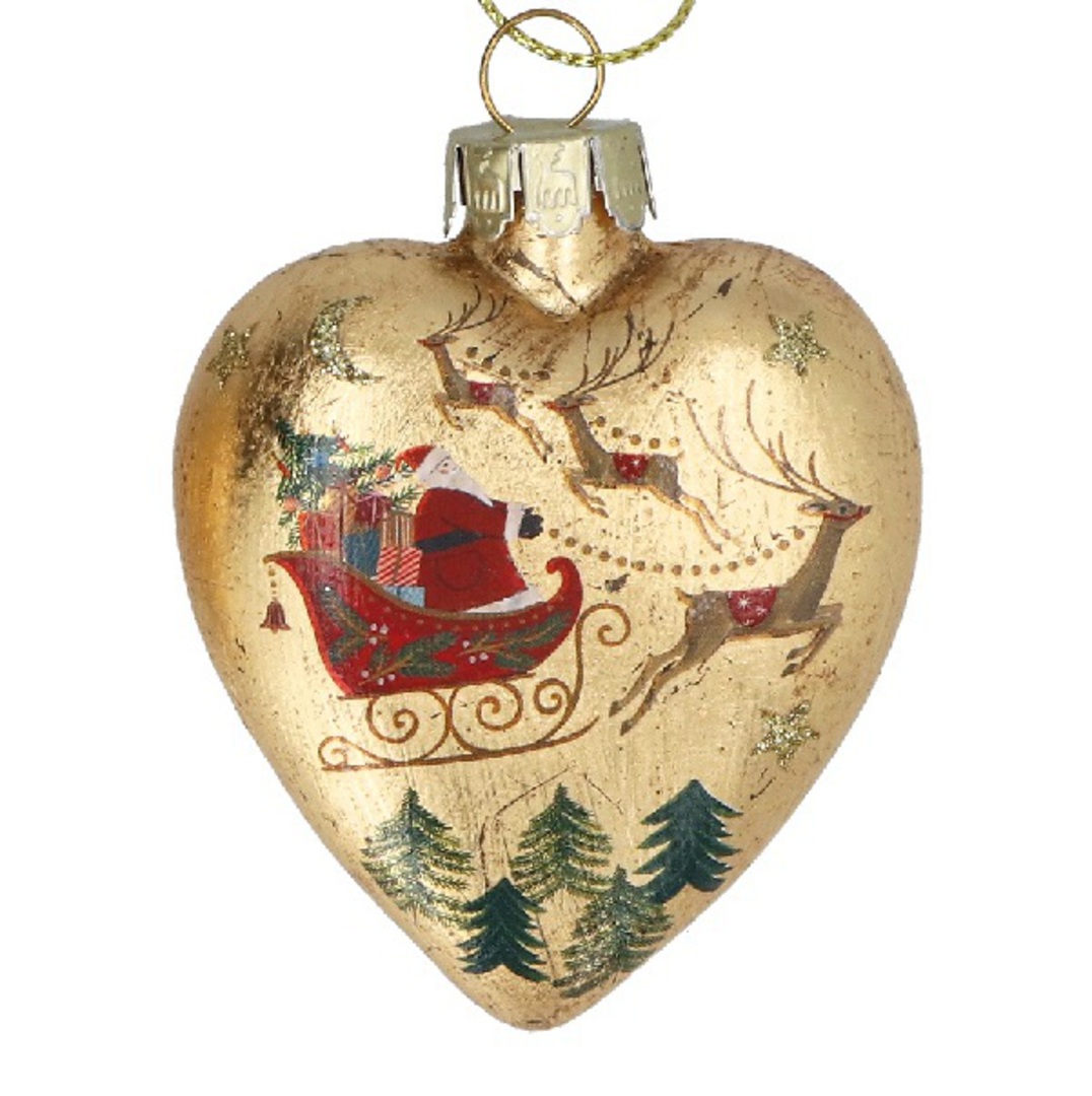 Glass Heart Gold, Nostalgic Sleigh 7cm *ETA Nov image 0