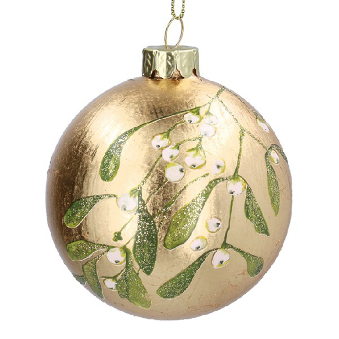 Glass Ball Gold, Mistletoe 8cm *ETA NOV image 0