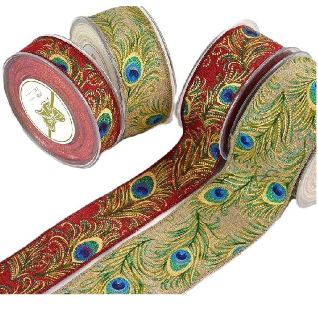 Ribbon 9mt, 43mm Peacock Feather Natural *ETA Nov image 1