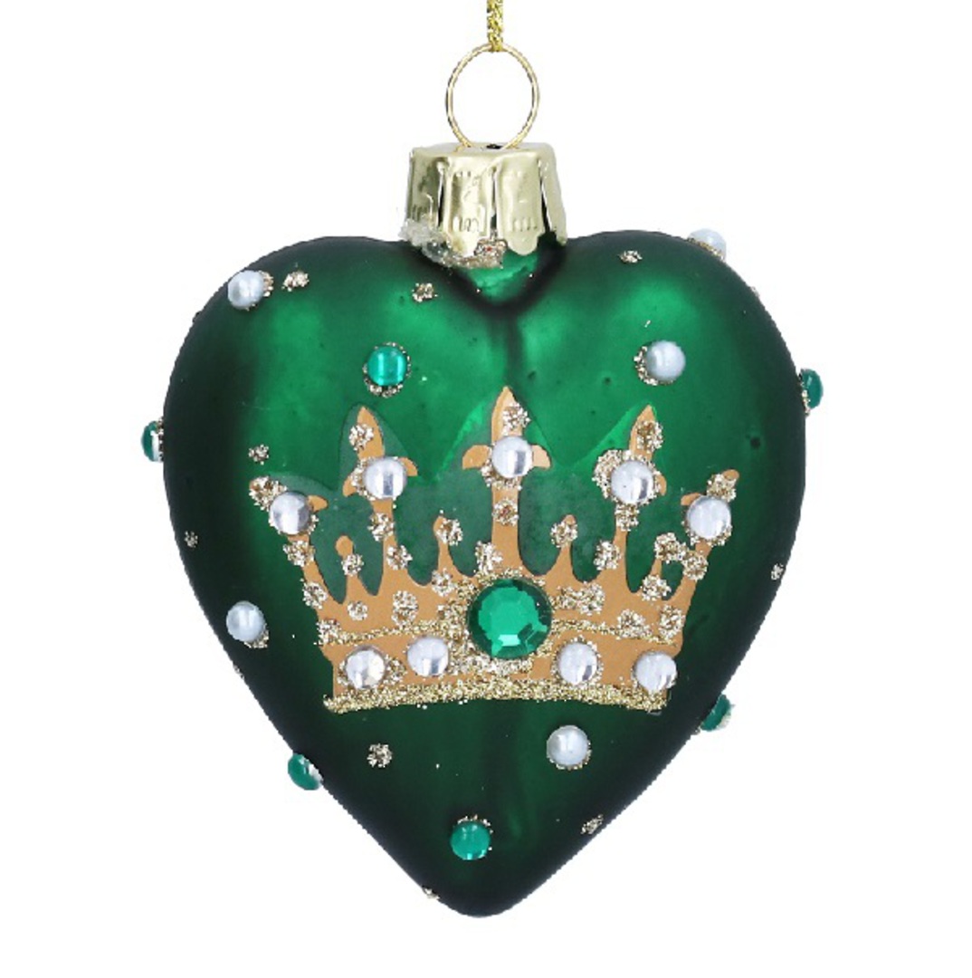 Glass Heart Green, Gold Crown 7cm *ETA Nov image 0