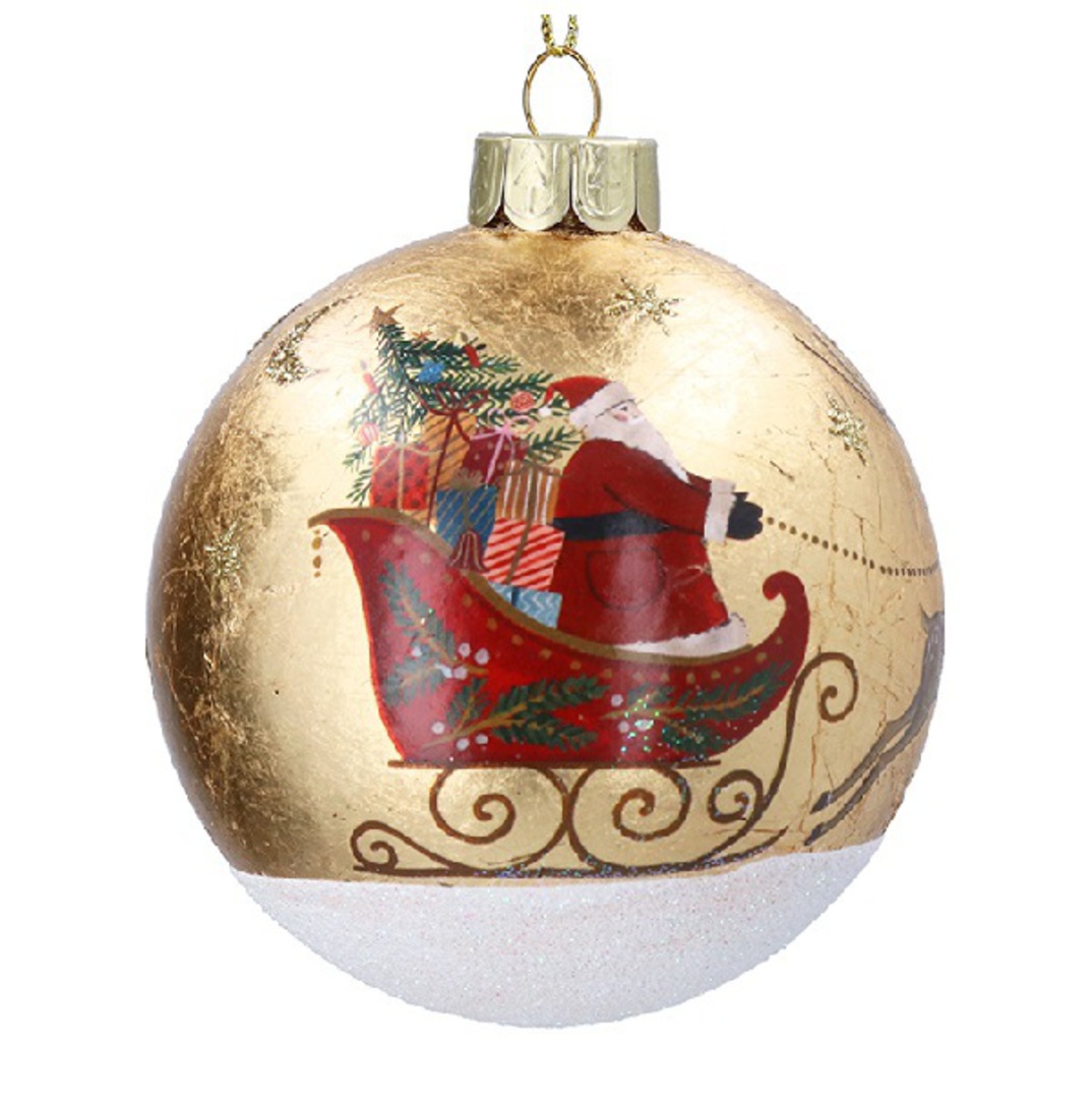 Glass Ball Gold, Santa Sleigh 8cm *ETA NOV image 0