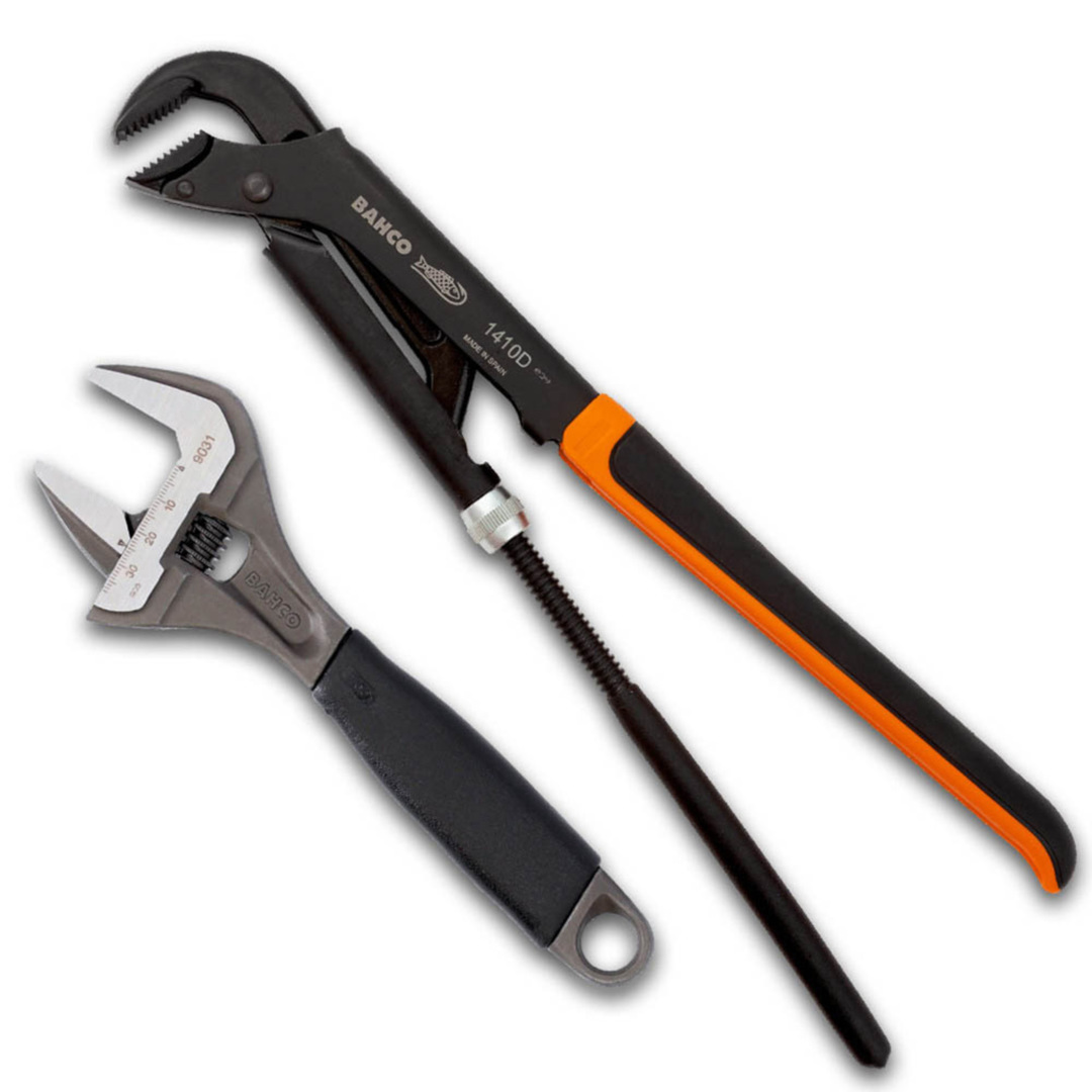 Bahco Pipe Wrench & 8" Adjustable Combo image 0