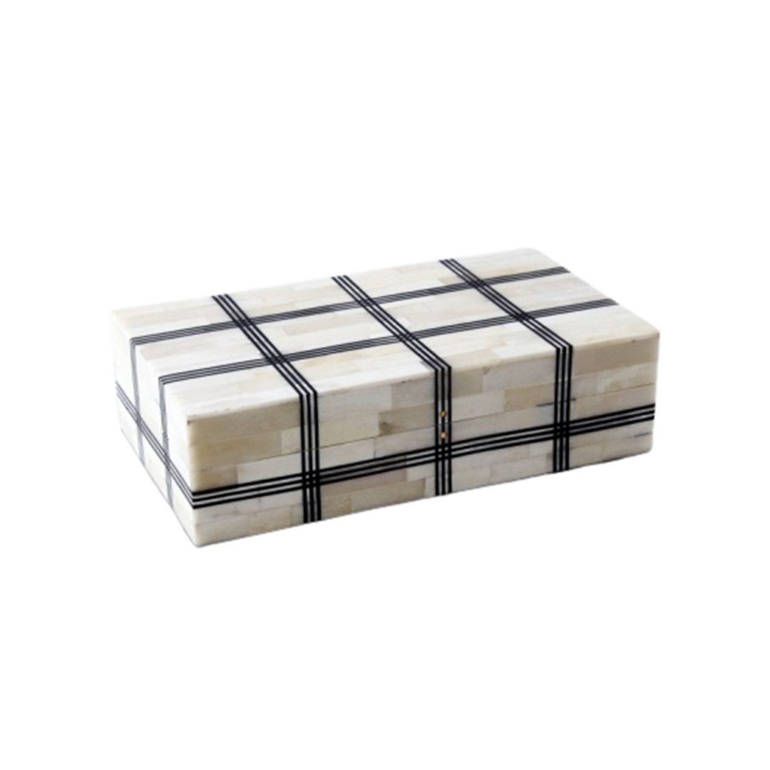 PLAID BONE & WOOD KEEPSAKE BOX  LGE image 0