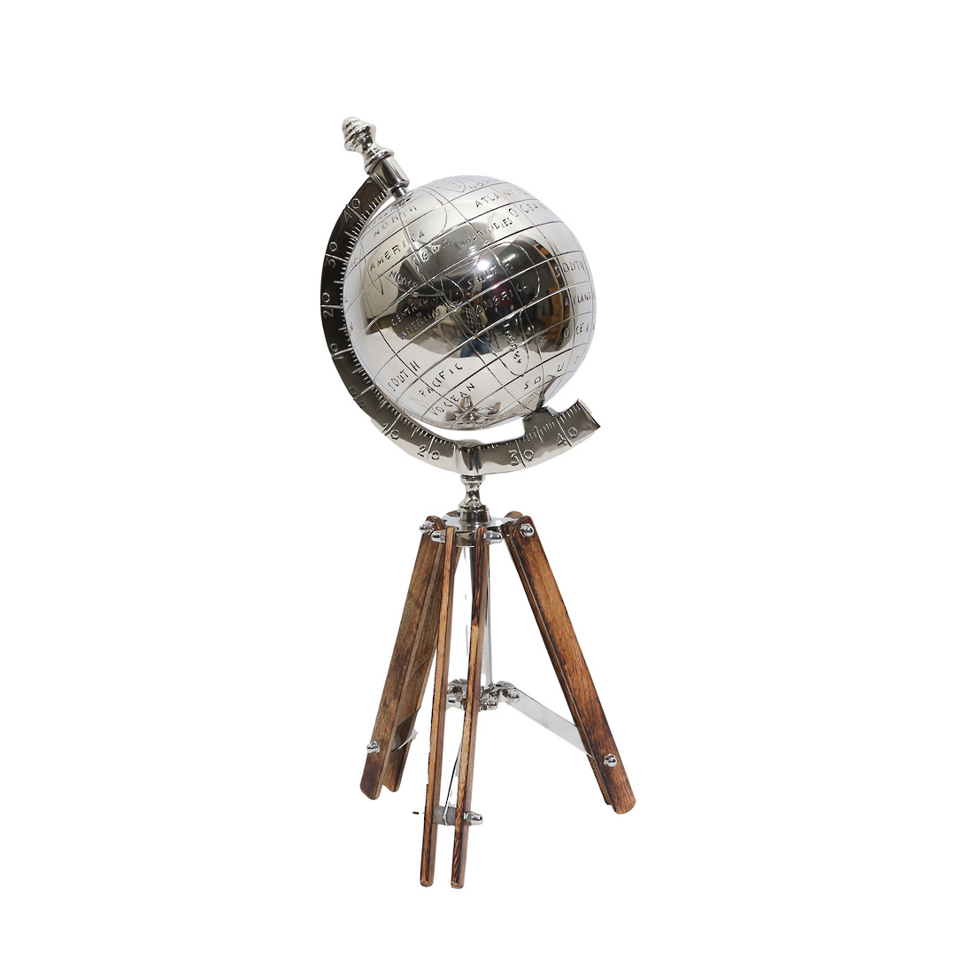 GLOBAL TRAVELLER TRIPOD GLOBE POLISHED NICKEL / NATURAL image 0