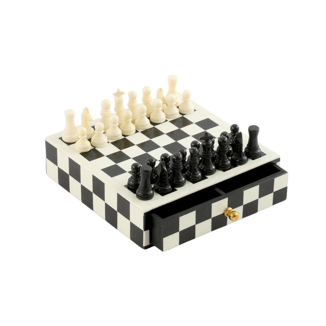 CHESS DRAWER BOX SET BLACK & WHITE image 0