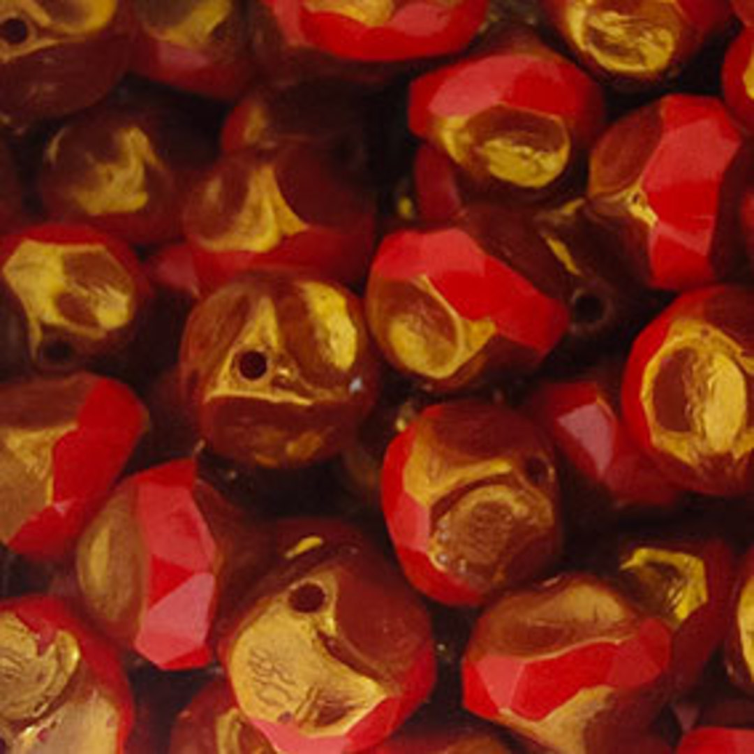 Czech Textured Glass Round, 10mm - Red/Metallic image 0