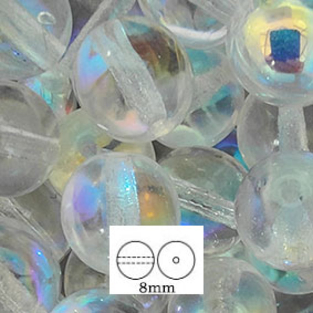 Glass Druk (Tiffany) Round Bead: 8mm - Crystal AB image 0