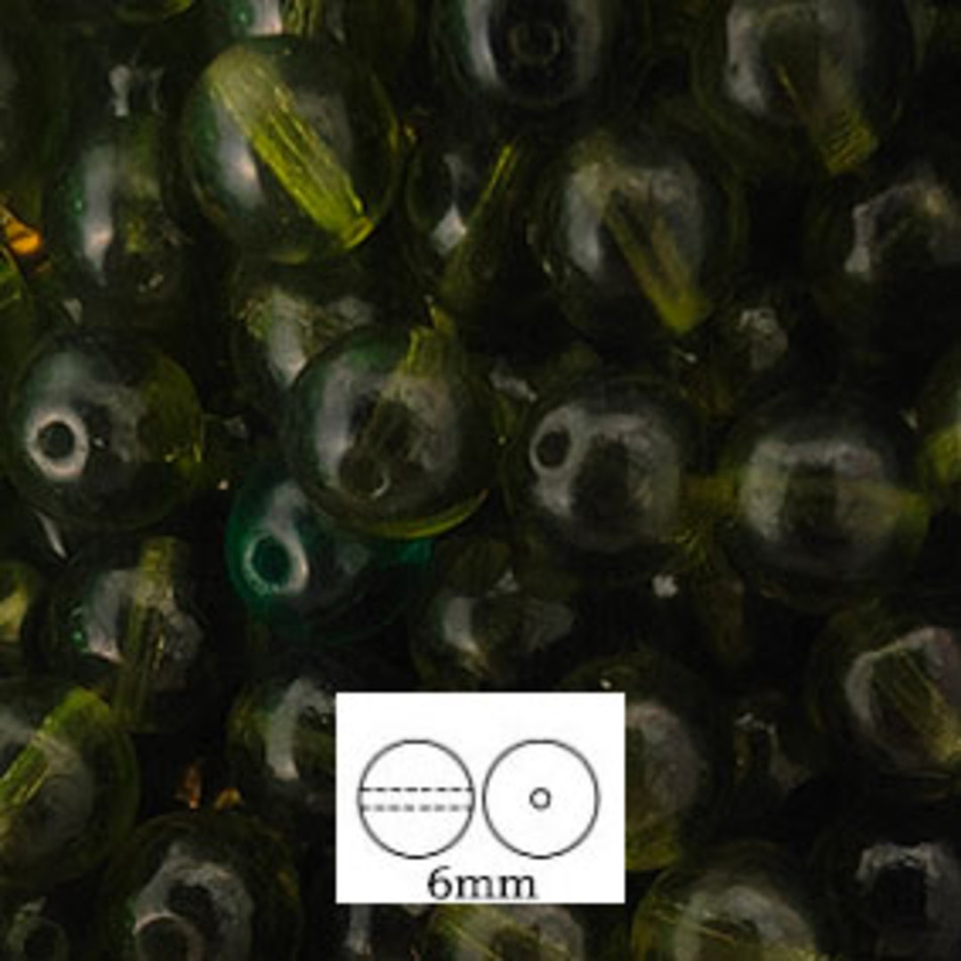 Glass Druk (Tiffany) Round Bead: 6mm - Olivine image 0