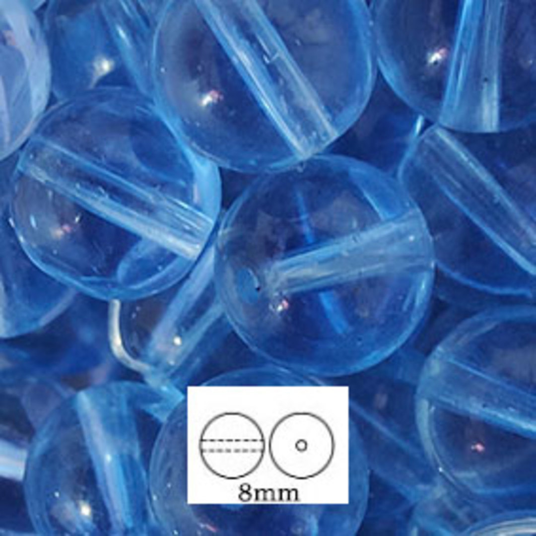 Glass Druk (Tiffany) Round Bead: 8mm - Light Sapphire image 0