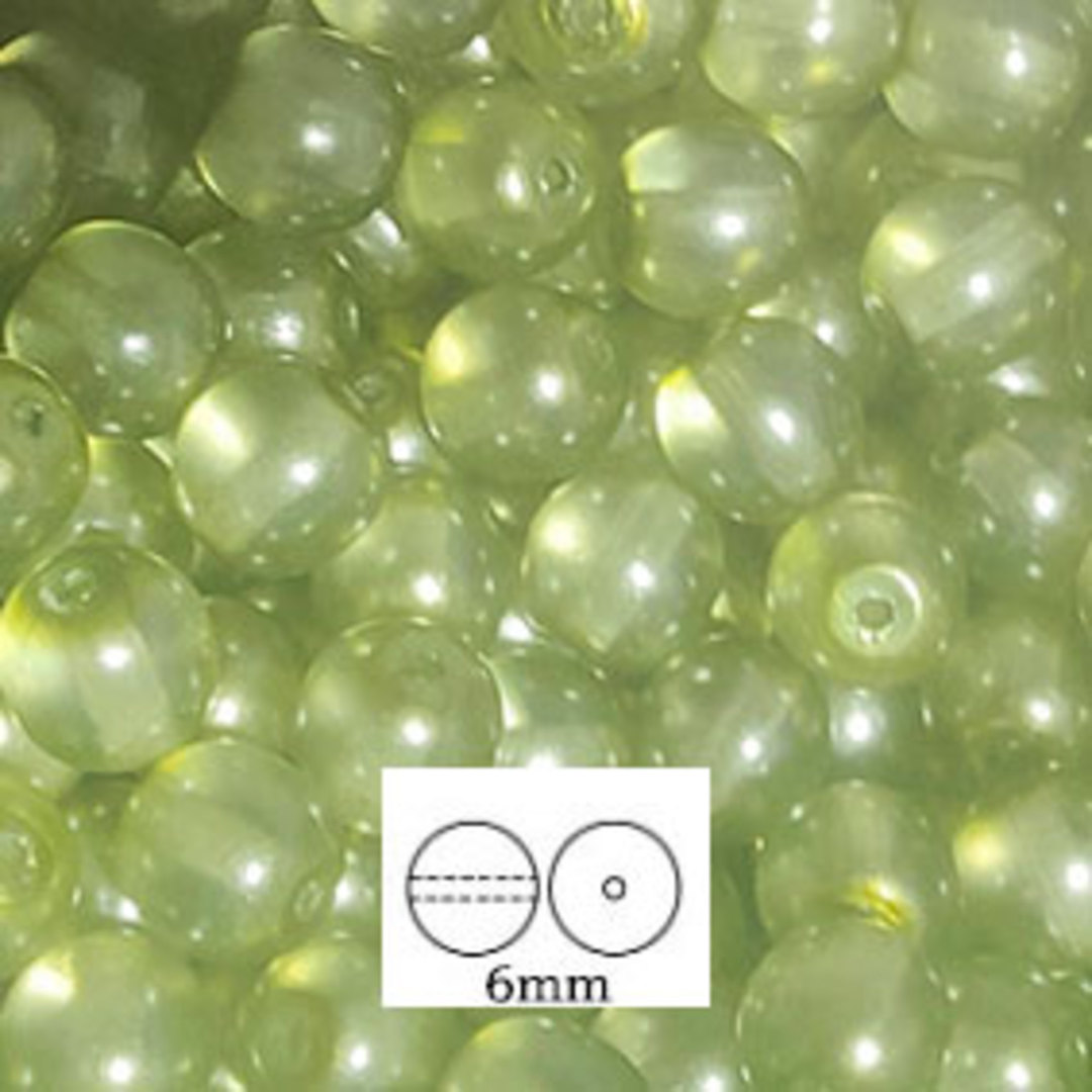 Glass Druk (Tiffany) Round Bead: 6mm - Coated Peridot Lustre image 0