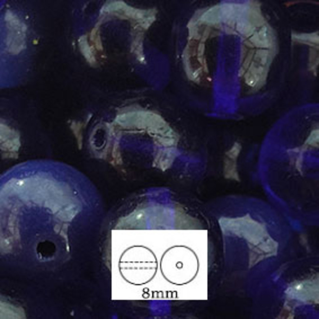 Glass Druk (Tiffany) Round Bead: 8mm - Cobalt image 0