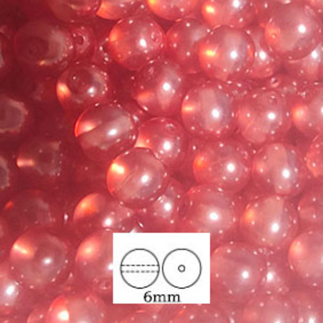 Glass Druk (Tiffany) Round Bead: 6mm - Coated Cranberry Lustre image 0