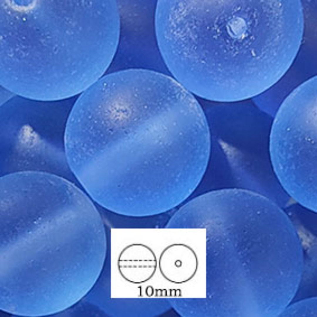 Glass Druk (Tiffany) Round Bead: 10mm - Matte Light Sapphire image 0