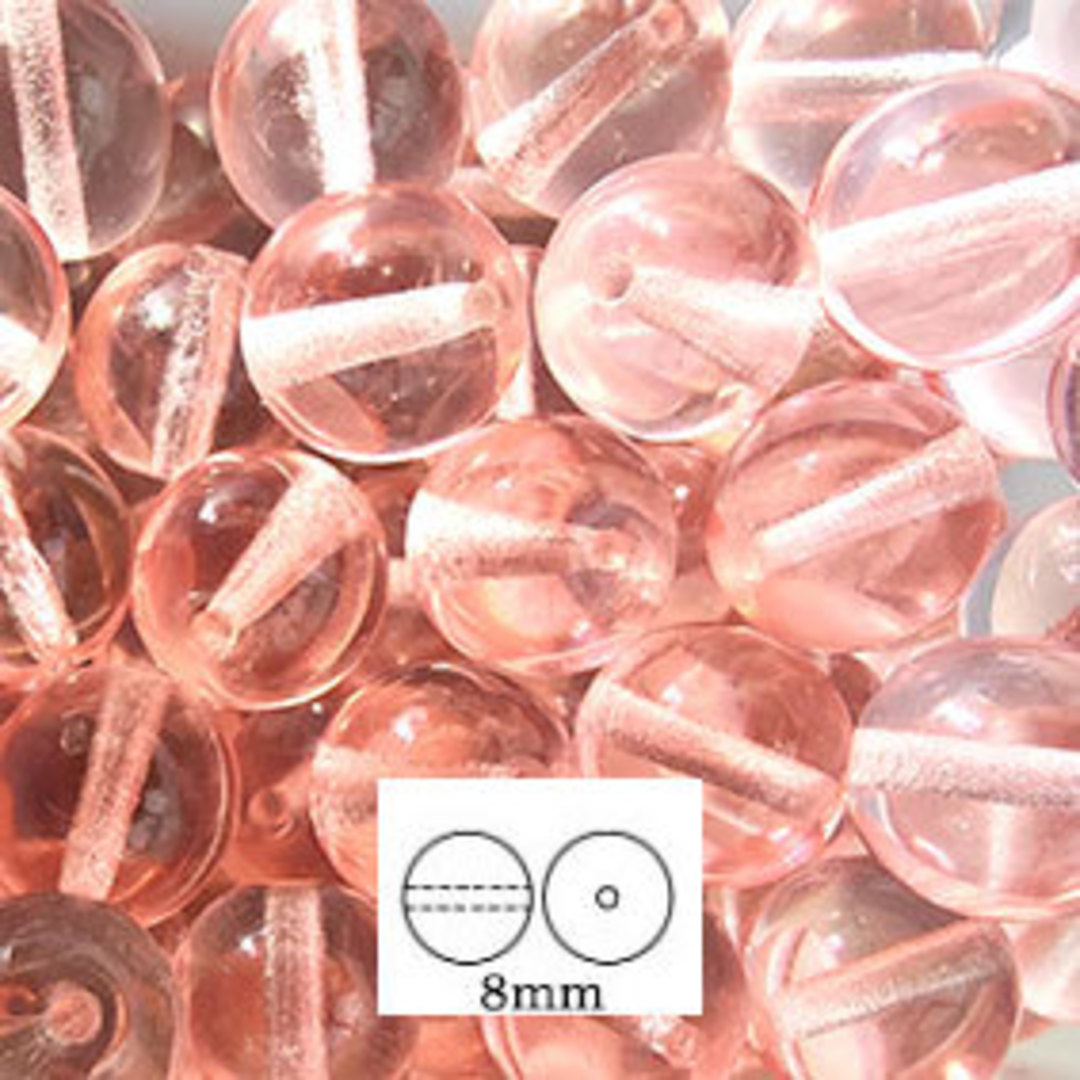 Glass Druk (Tiffany) Round Bead: 8mm - Light Peachy Pink image 0