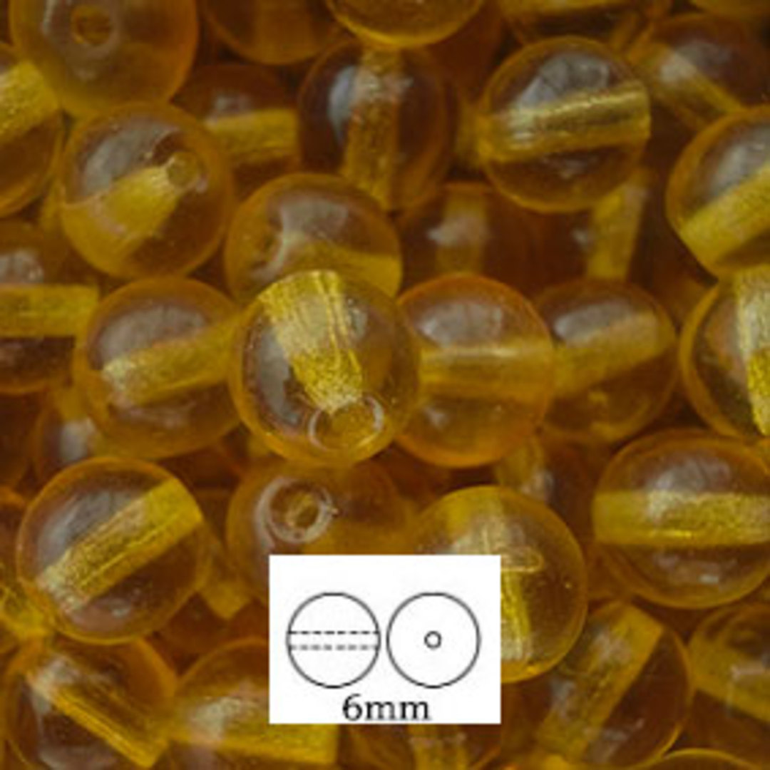 Glass Druk (Tiffany) Round Bead: 6mm - Amber image 0