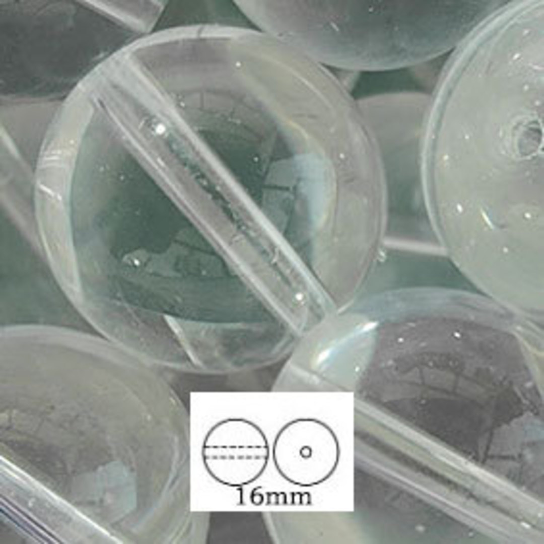 Glass Druk (Tiffany) Round Bead: 16mm - Crystal Clear image 0