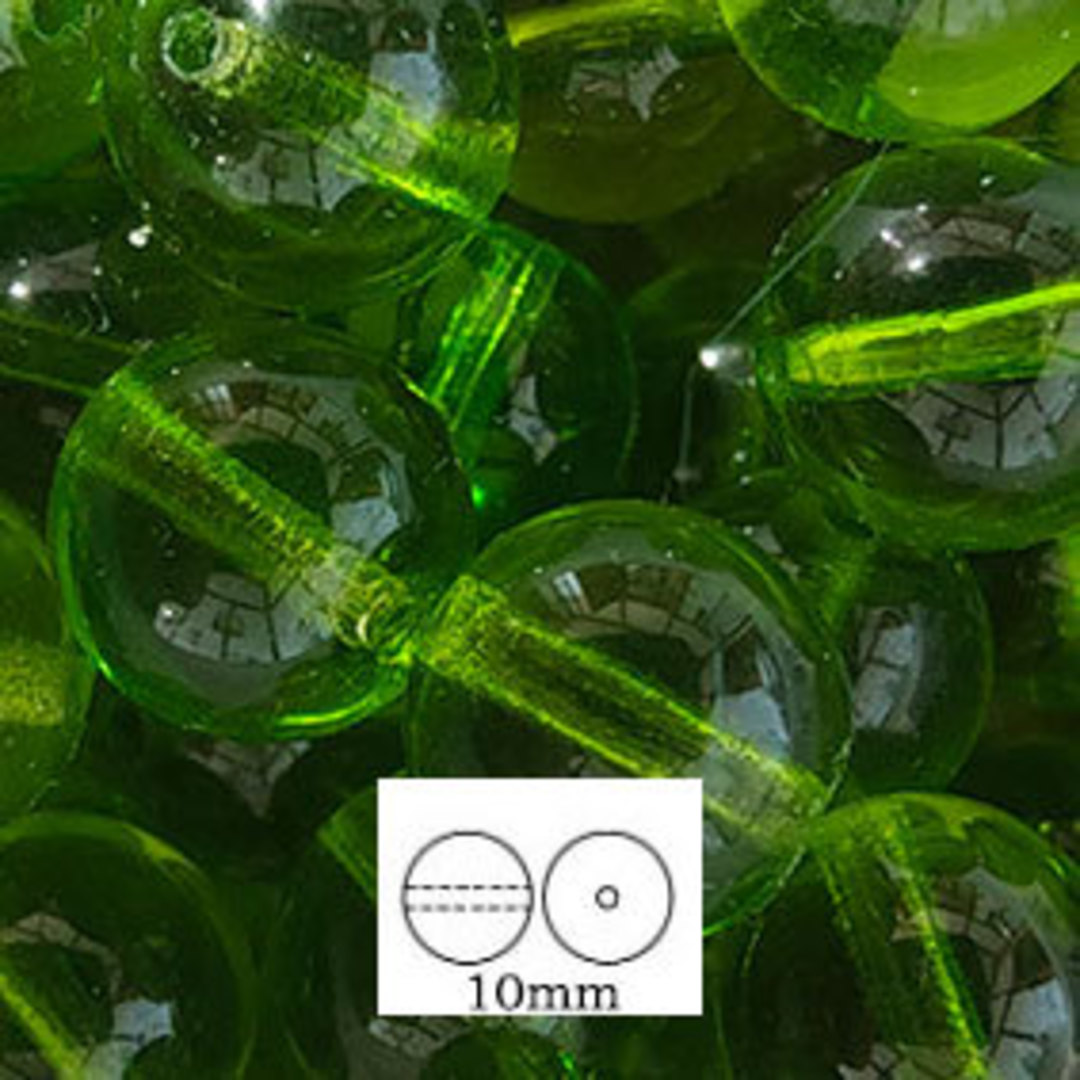 Glass Druk (Tiffany) Round Bead: 10mm - Darker Peridot image 0
