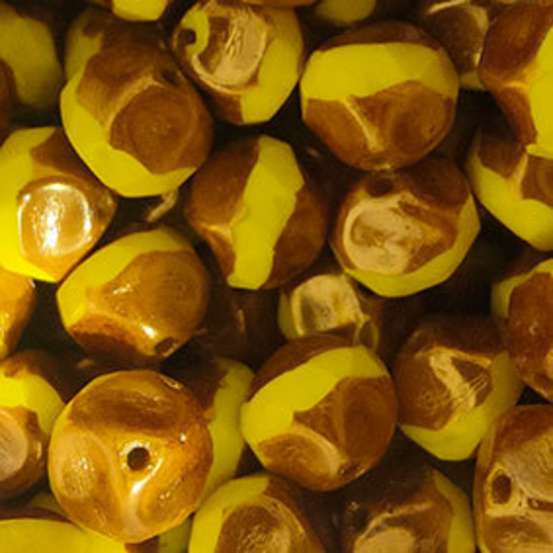 Czech Textured Glass Round, 10mm - Yellow/Metallic image 0