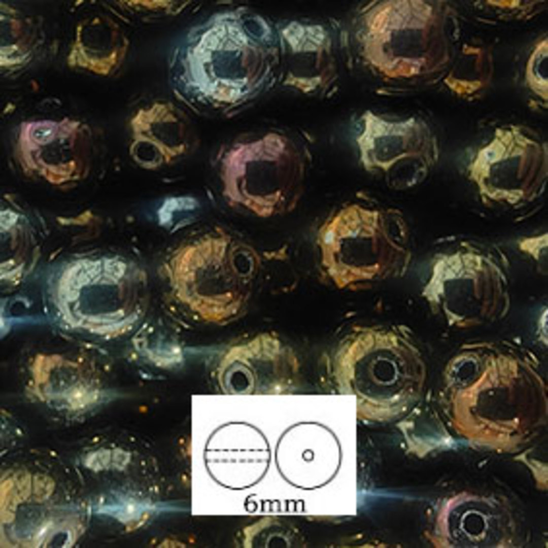 Glass Druk (Tiffany) Round Bead: 6mm - Brown Iris Lustre image 0