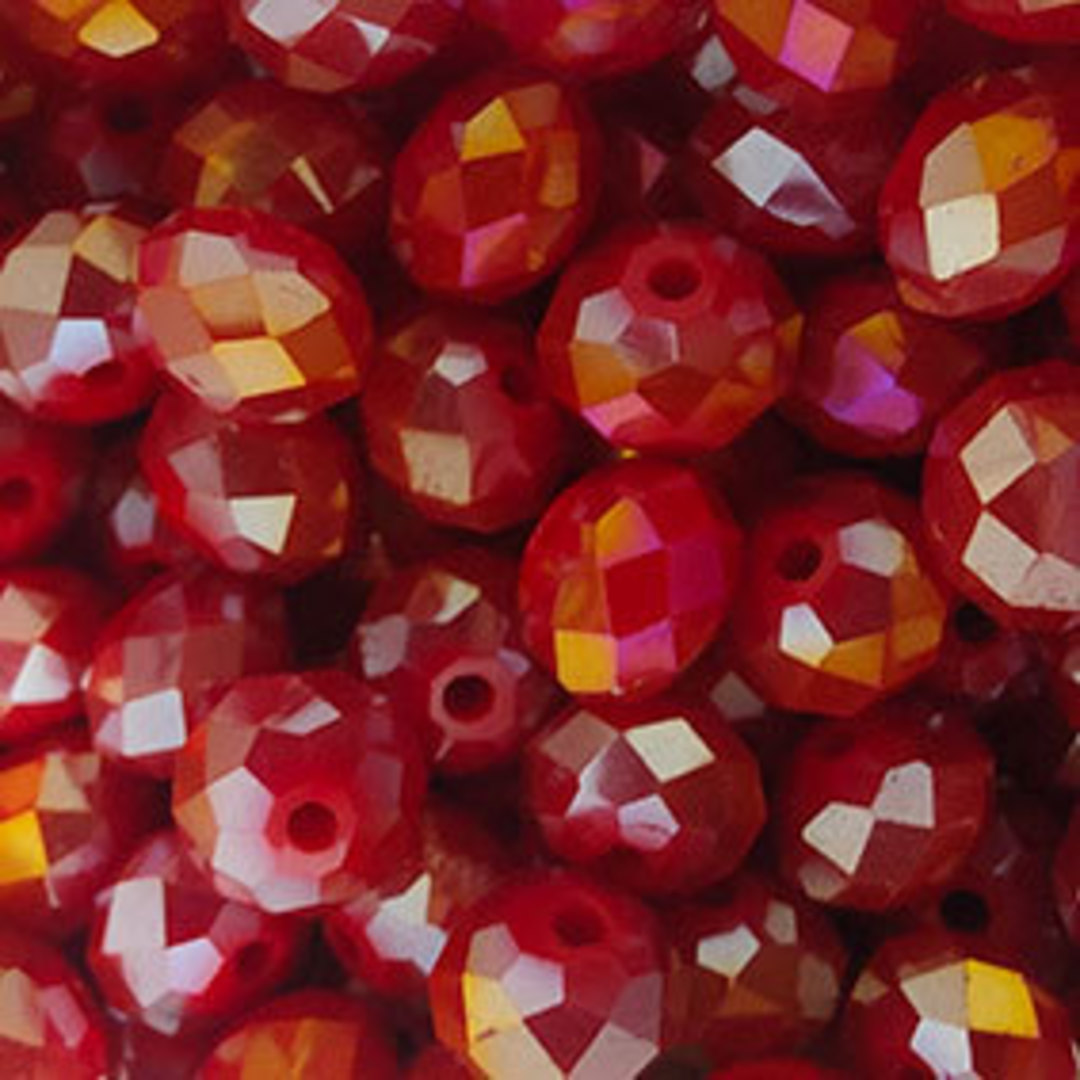 Chinese Glass Facet, 8mm rhondelle, Red Opaque AB image 0