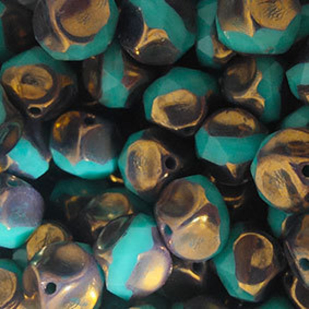 Czech Textured Glass Round, 10mm - Light Turquoise/Metallic image 0