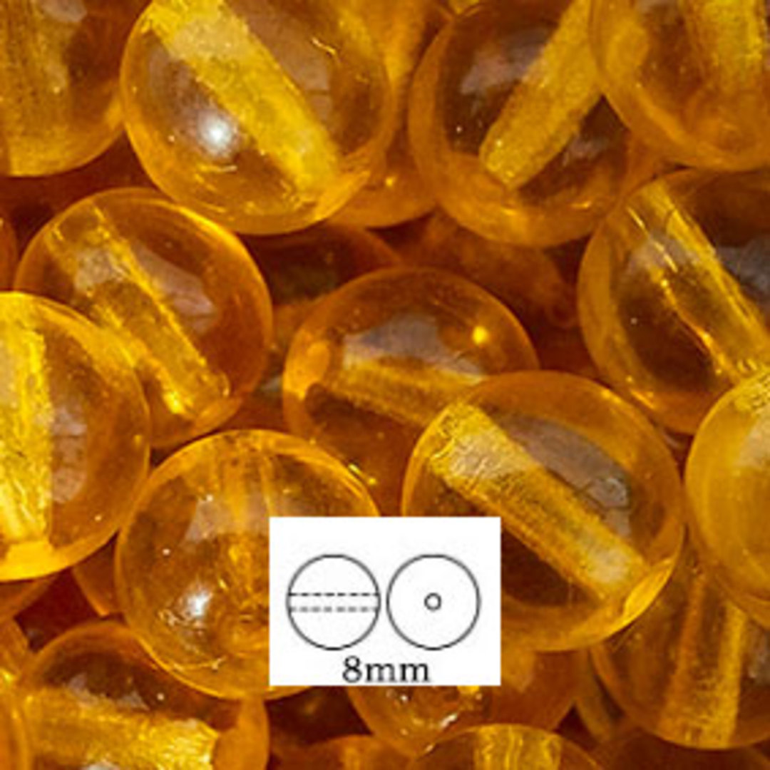 Glass Druk (Tiffany) Round Bead: 8mm - Amber image 0