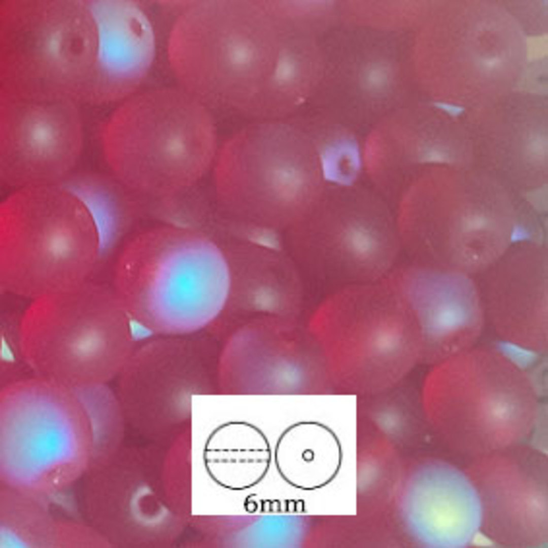 Glass Druk (Tiffany) Round Bead: 6mm - Matte Siam AB image 0