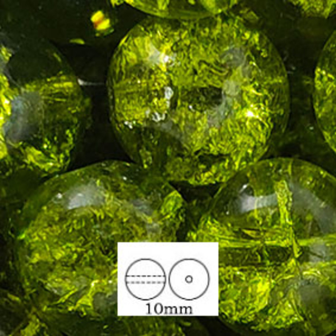 Glass Druk (Tiffany) Round Bead: 10mm - Olivine Crackle image 0