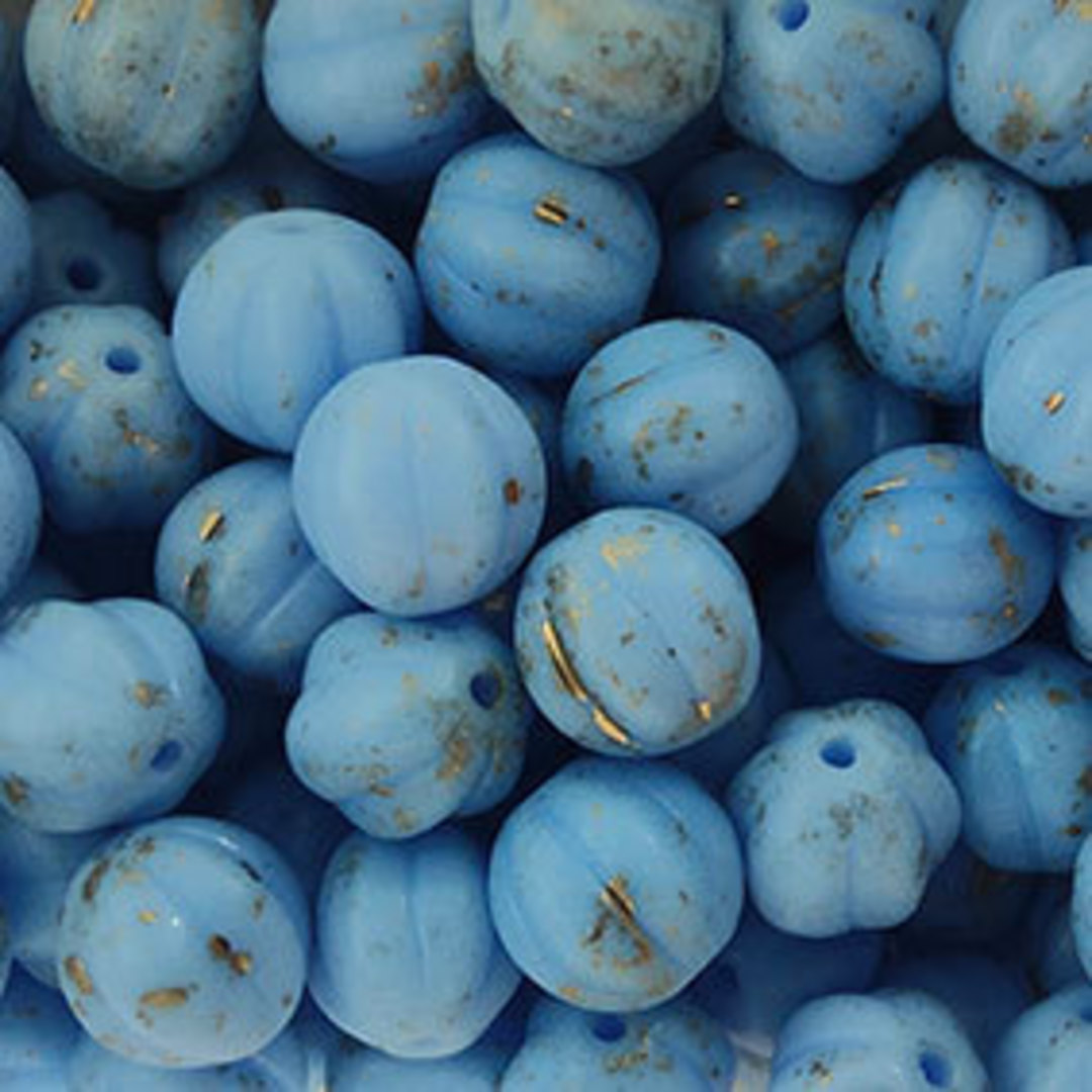 Czech Pumpkin, 8mm - Light China Blue, metallic wash image 0