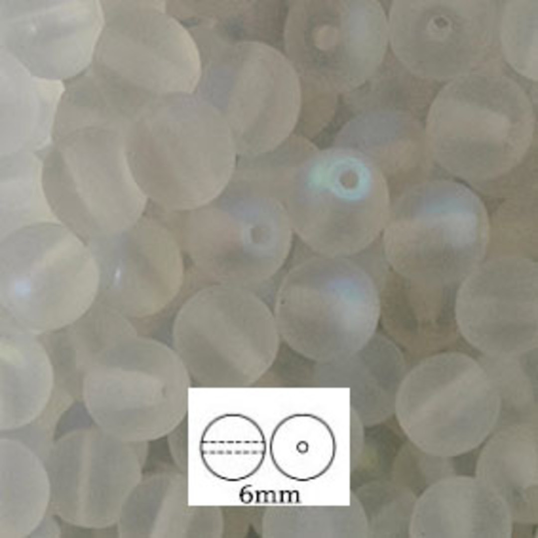 Glass Druk (Tiffany) Round Bead: 6mm - Matte Crystal AB image 0