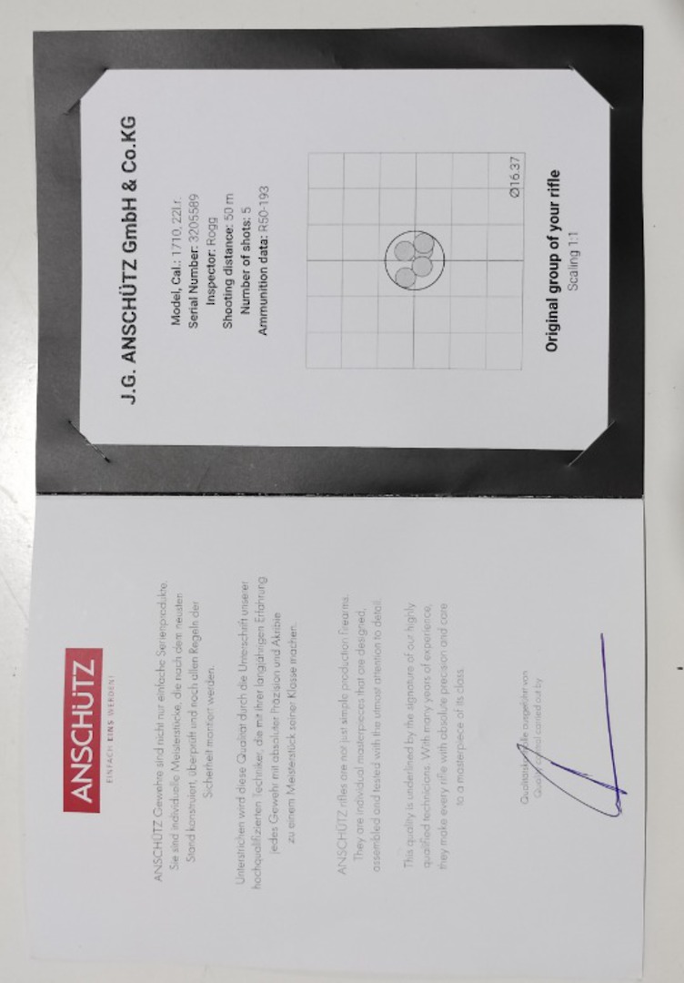 ANSCHUTZ 1710 DHB CLASSIC 22LR HEAVY BARREL 5 SHOT Demo in immaculate condition. image 2