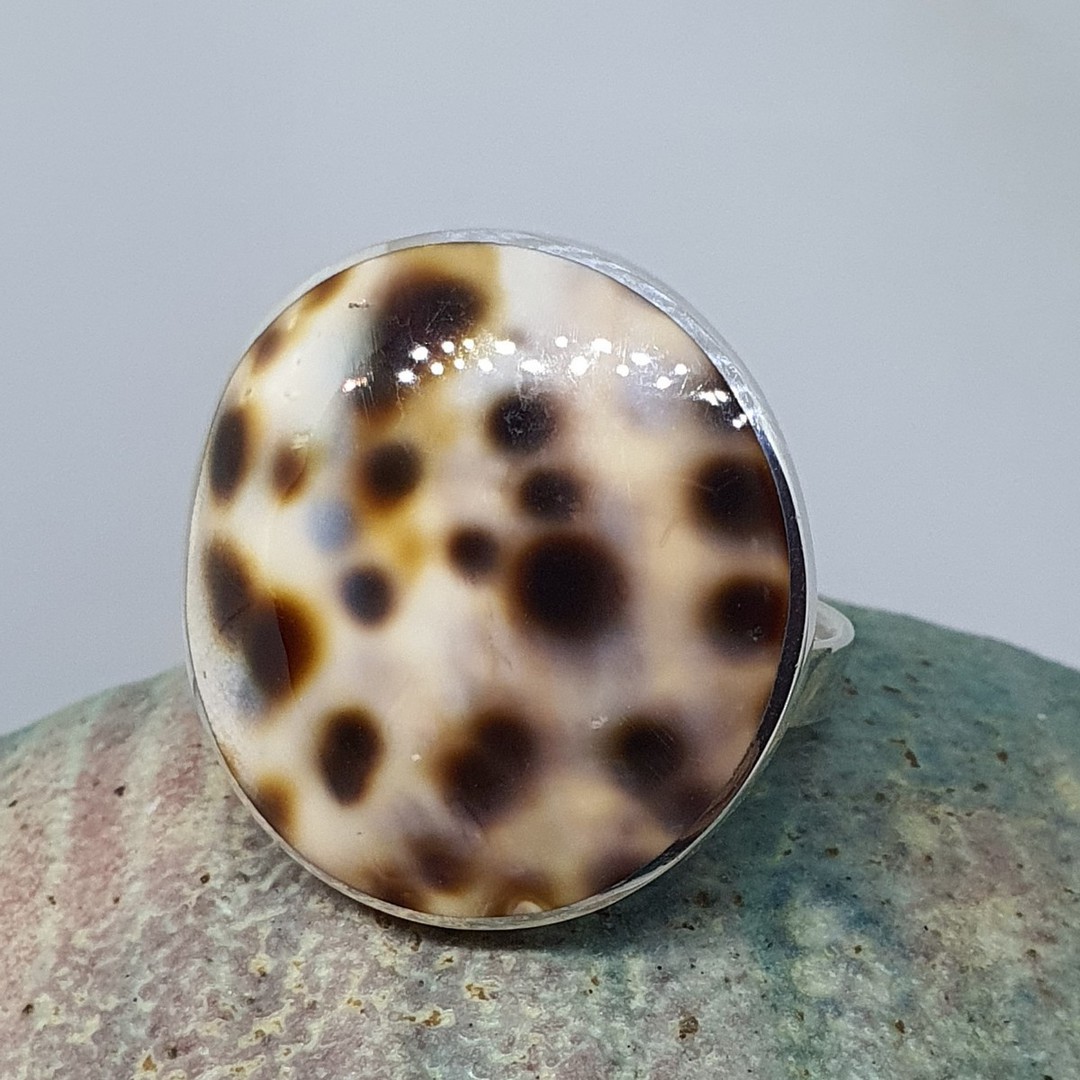 Large round cowrie shell silver ring - flexifit Size O - R image 0